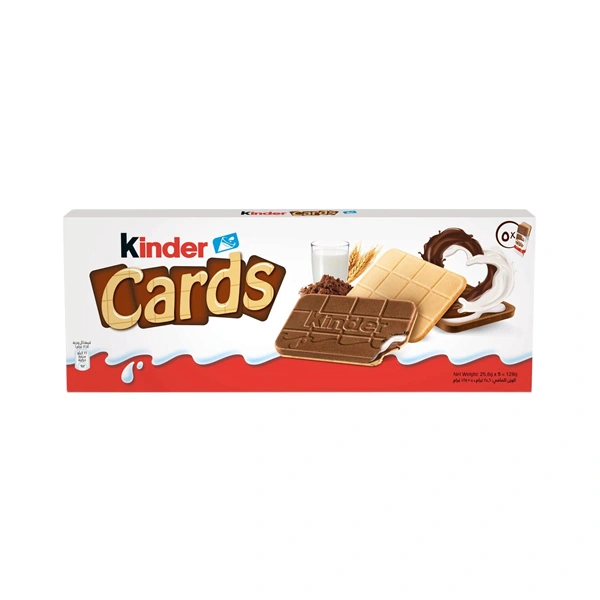 BISCUITI ACOPERITI CU CIOCOLATA KINDER CARDS 25 6 GR X 5 BUC 128 GR