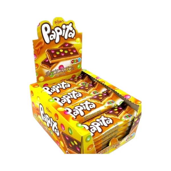 BISCUITI CROCANT CU CREMA DE CARAMEL SI DRAJEURI PAPITA 33 GR