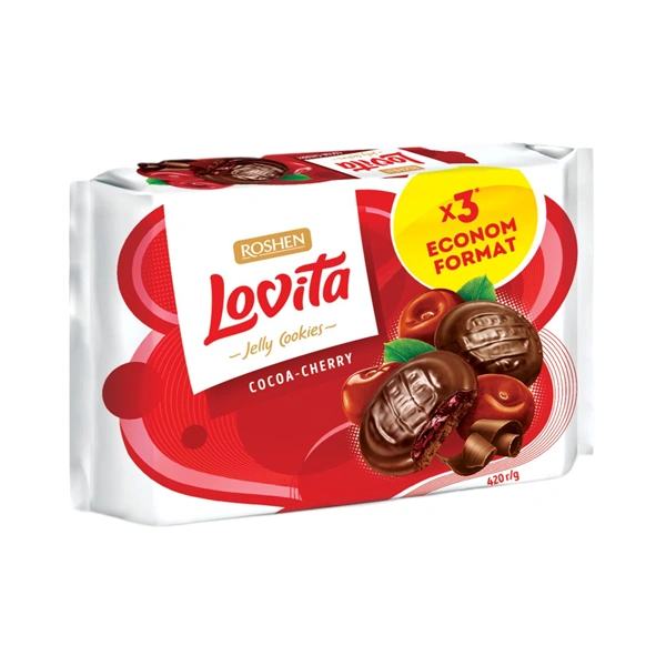 BISCUITI LOVITA CACAO CIREȘE CIOCOLATĂ ȘI JELEU ROSHEN 420 GR