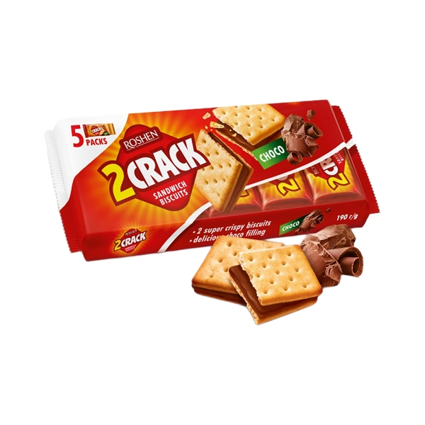 BISCUITI SANDWICH ROSHEN 2 CRACK CU CREMĂ DE CIOCOLATĂ 190 G