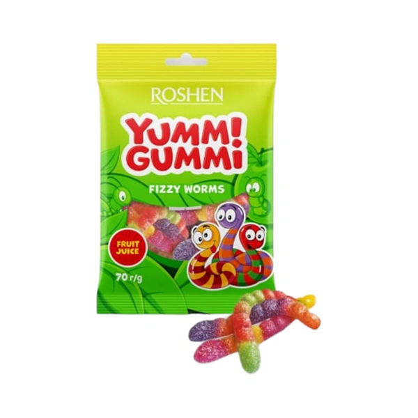 JELEURI YUMMI GUMMI FIZZY WORMS ROSHEN 70 GR