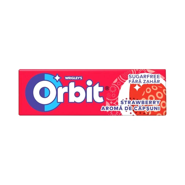 GUMA DE MESTECAT ORBIT STRAWBERRIES CU AROMA DE CAPSUNI 30 SETURI 14 GR