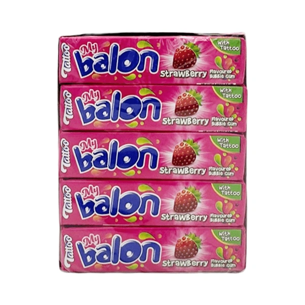 GUMĂ DE MESTECAT MYBALON TATTOO AROMĂ CĂPȘUNI 20 BUCĂȚI CUTIE 18 GR