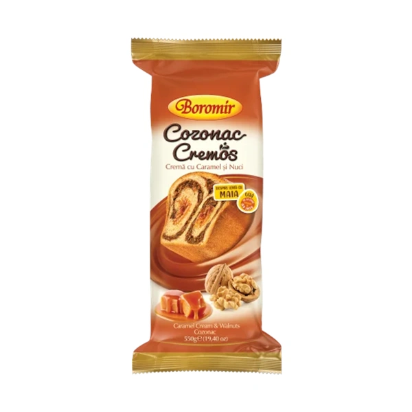 COZONAC CREMOS CREMA CU CARAMEL SI NUCI BOROMIR 550 GR