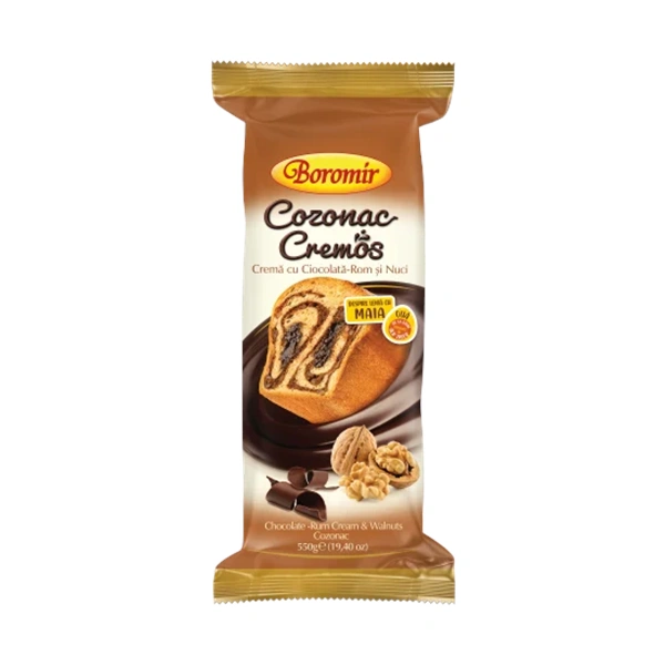 COZONAC CREMOS CREMA CU CIOCOLATA ROM SI NUCI BOROMIR 550 GR