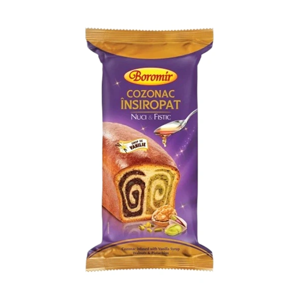 COZONAC INSIROPAT CU SIROP DE VANILIE CREMA CU NUCI SI CACAO COPIE BOROMIR 550 GR