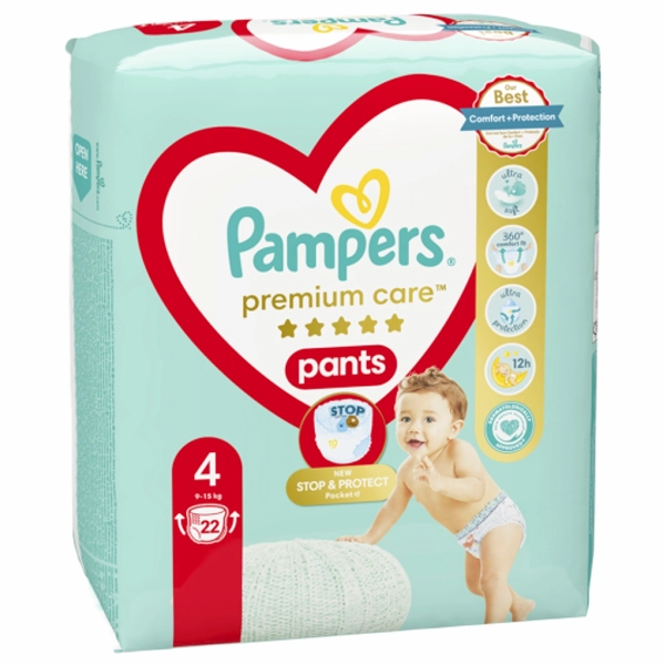 SCUTECE COPII PAMPERS PREMIUM CARE PANTS BABY NR4 9 22BUCSET 4BAX 15 KG