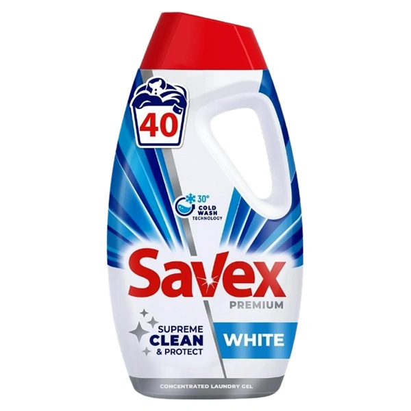 DETERGENT RUFE LICHID WHITE SAVEX PREMIUM 40 SPALARI 1,8 LITRI