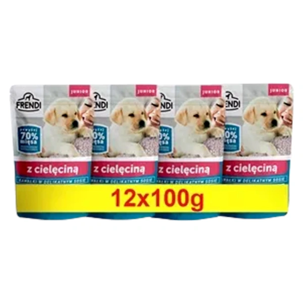 HRANA FRENDI JUNIOR BUCATELE IN SOS DELICAT CU CARNE DE VITEL 12X100 GR