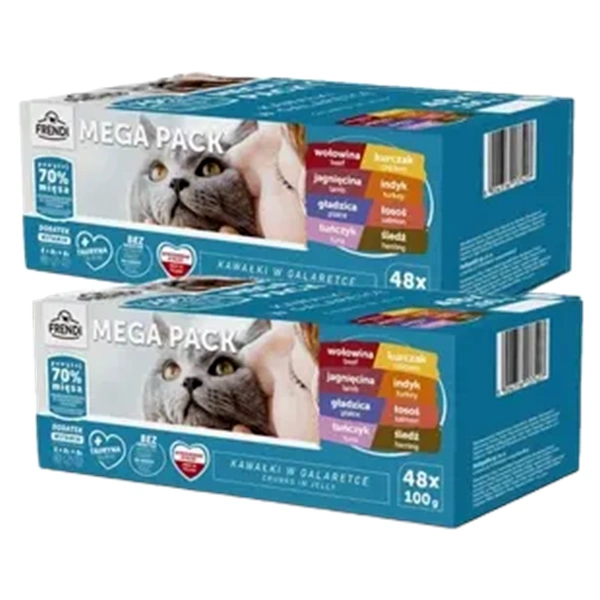 HRANA FRENDI PLICULETE PENTRU PISICI CU AROME DE CARNE SI PESTE IN JELEU 96X100 GR