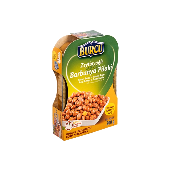 MANCARE DE FASOLE PESTRITA ROSIE IN SOS DE TOMATE CU ULEI DE MASLINE BURCU 200 GR